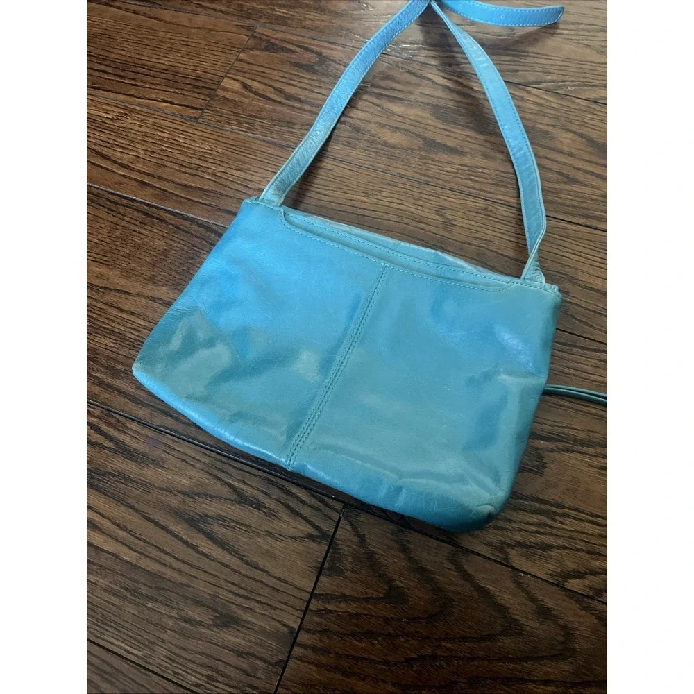 Hobo International Turquoise Leather Crossbody Small Zip Flap Purse Boho Chic